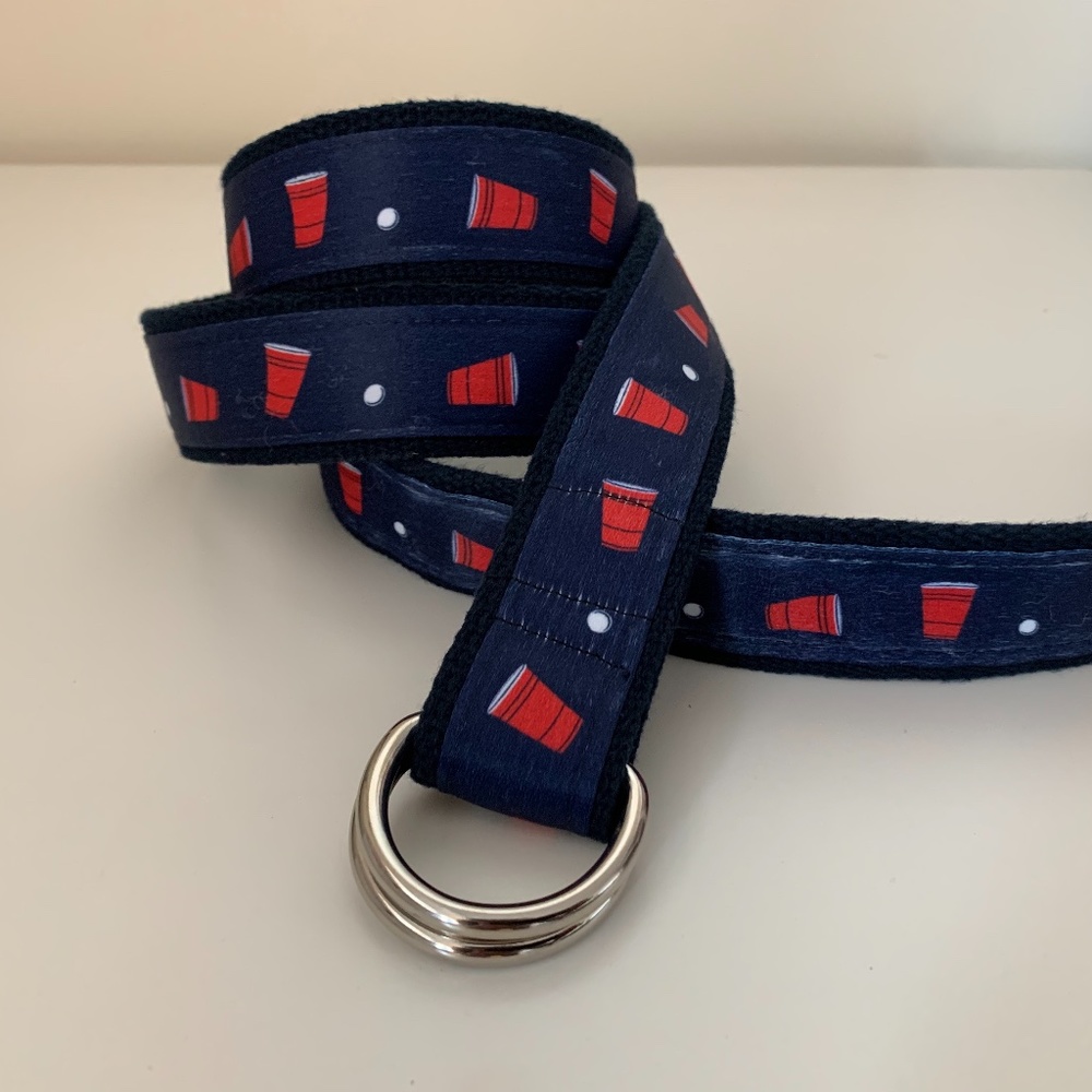 Beer Pong Belt Flip Cup preppy web ribbon belt